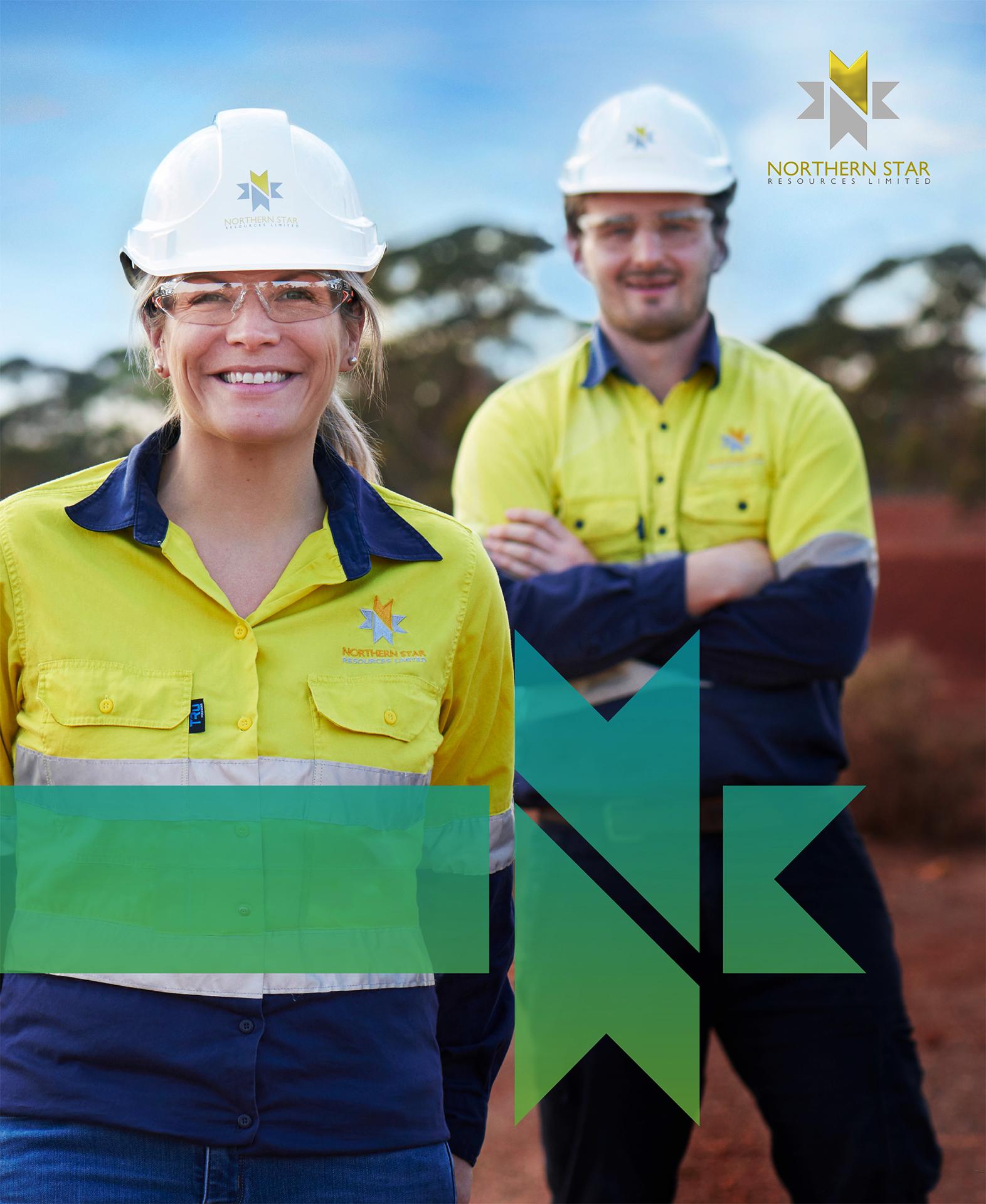 Two Northern Star workers in hi-vis on the 2019 Sustainability Report cover