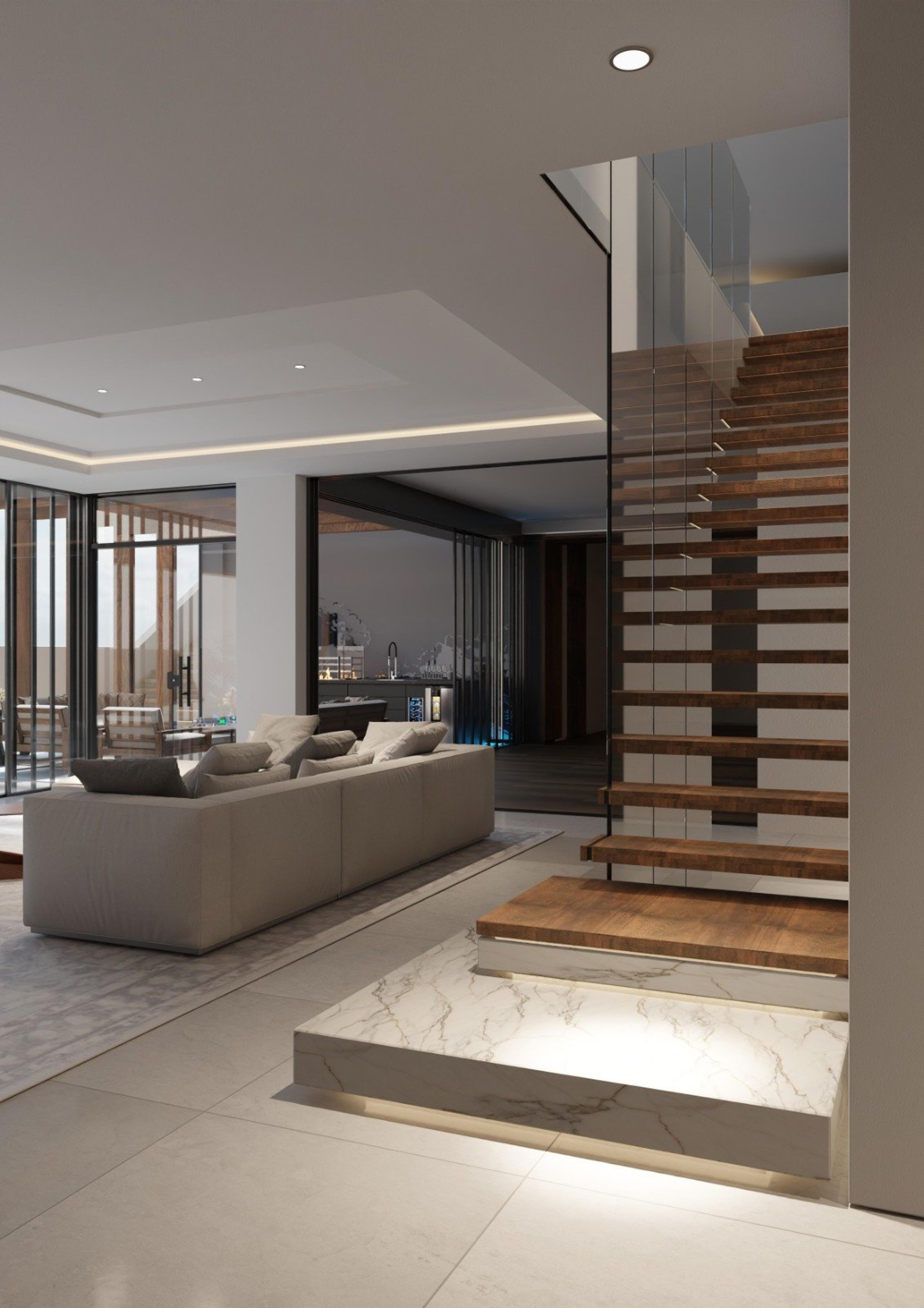 Floating timber stair in the entry hall