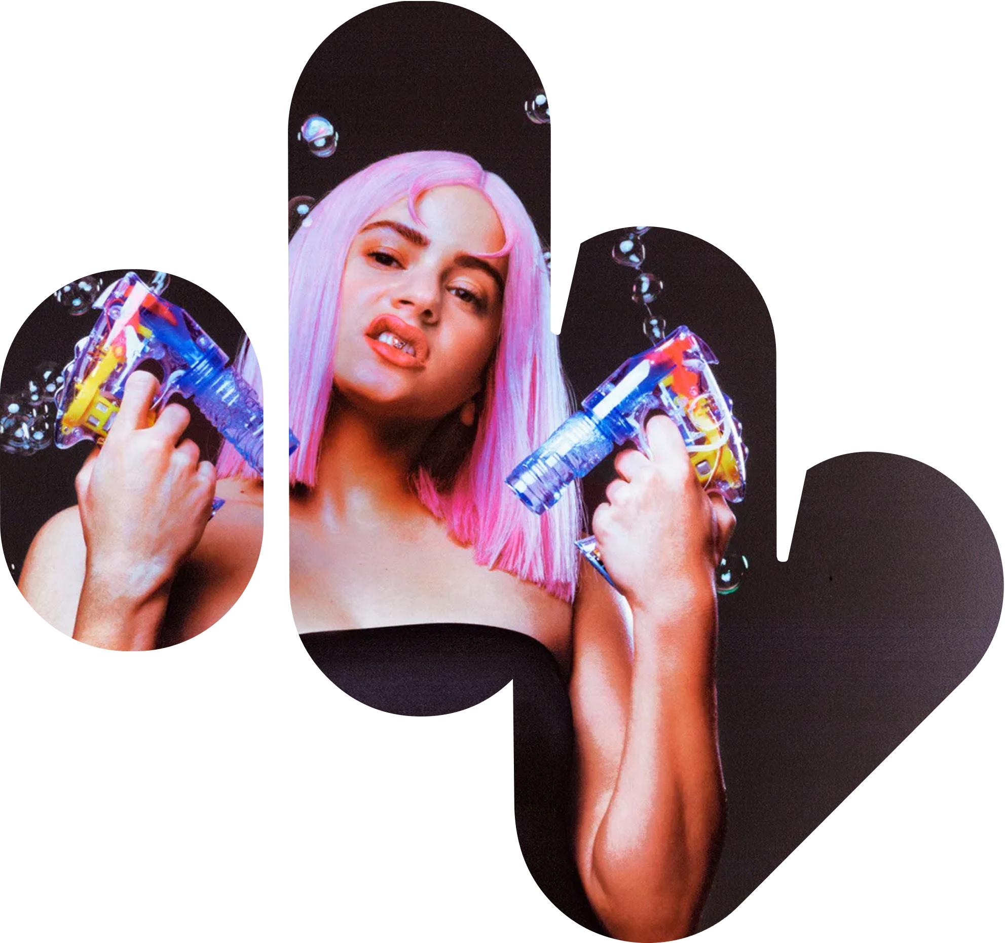 The Massive symbol filled with a photo of a singer with pink hair