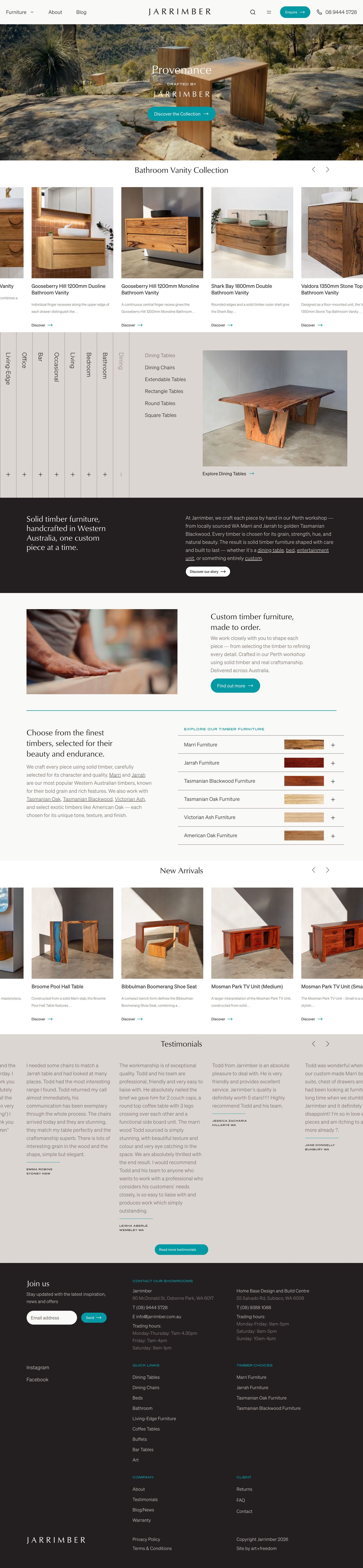 Jarrimber Furniture website on desktop