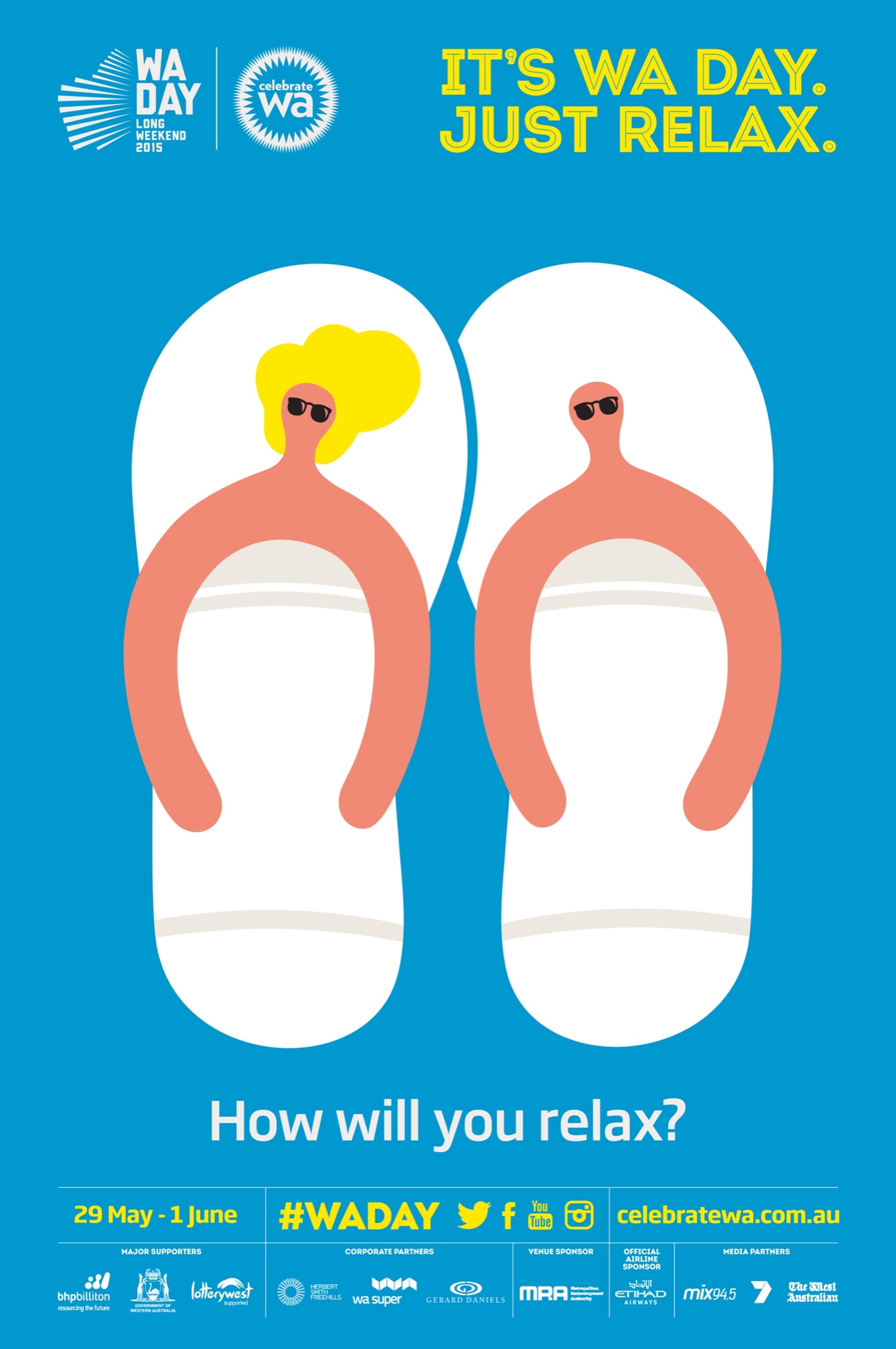 WA Day poster: It’s WA Day. Just relax. with Noma Bar’s thongs, asking How will you relax?
