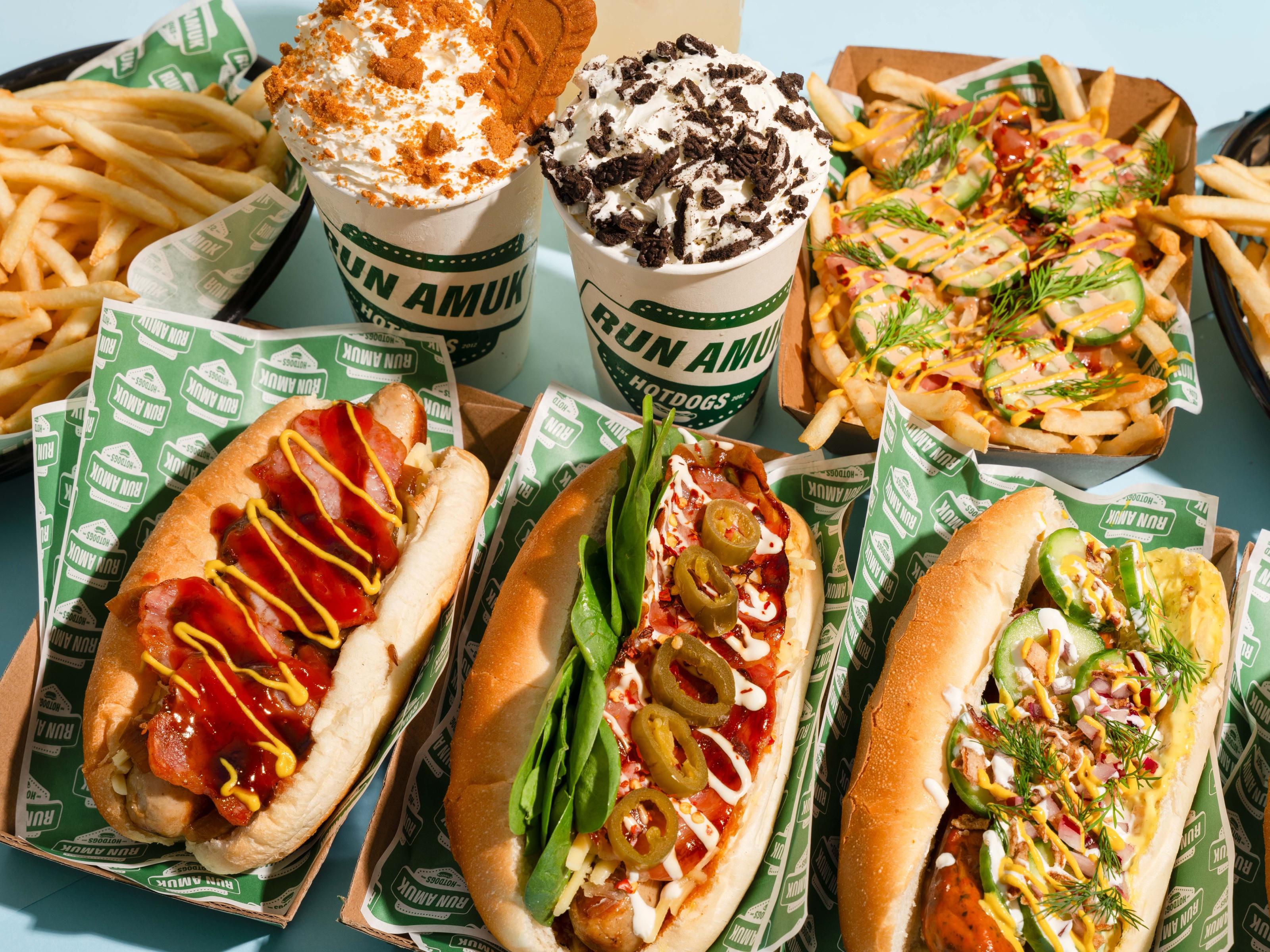 Run Amuk hotdogs, fries and shakes in branded cups and tray paper