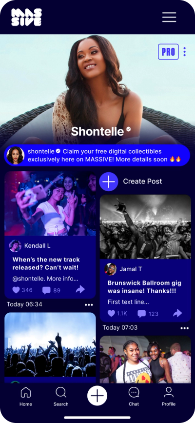 Massive app: Shontelle’s artist page with fan posts