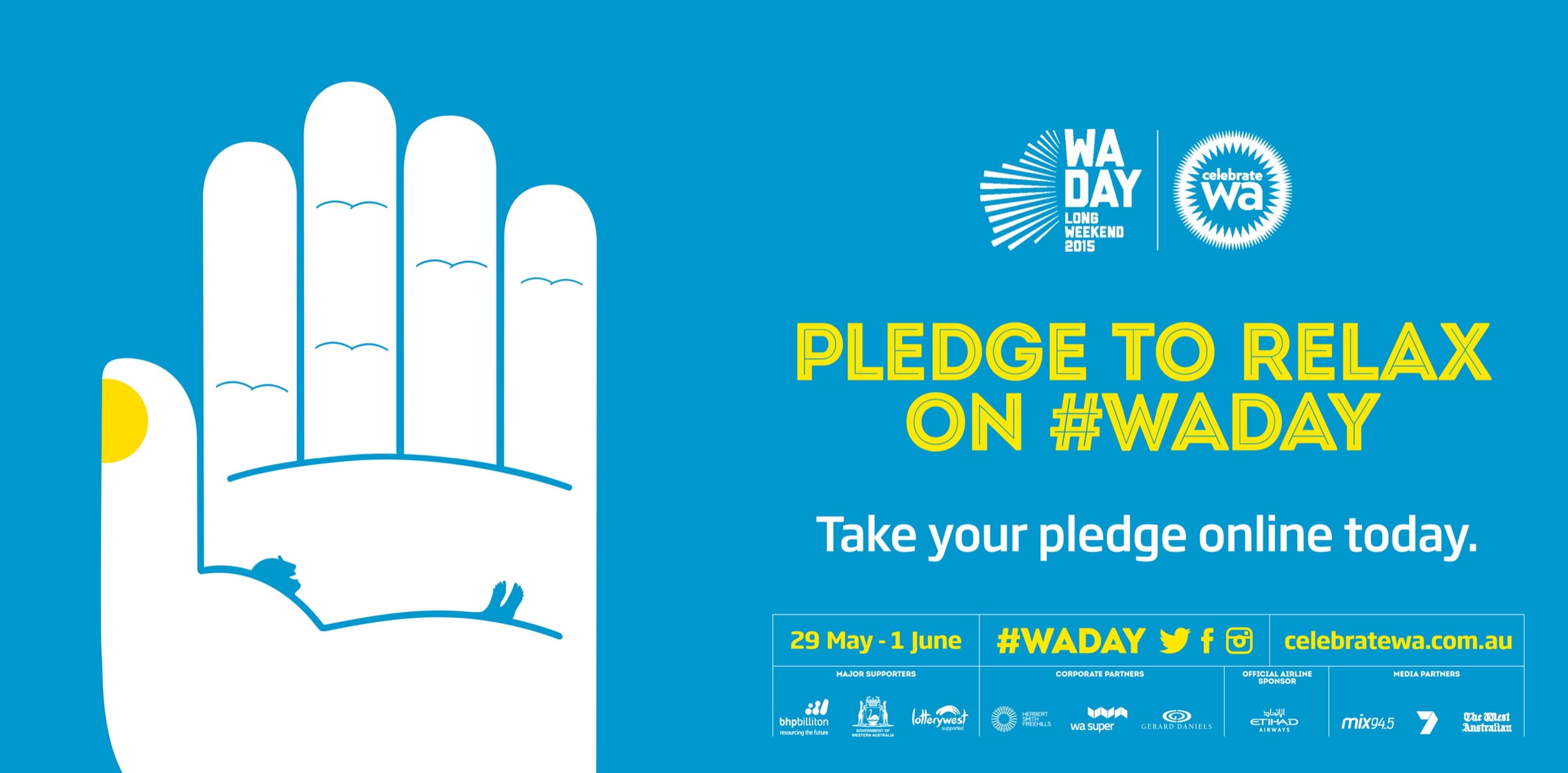 Wide Adshel for the WA Day pledge, with Noma Bar’s raised hand