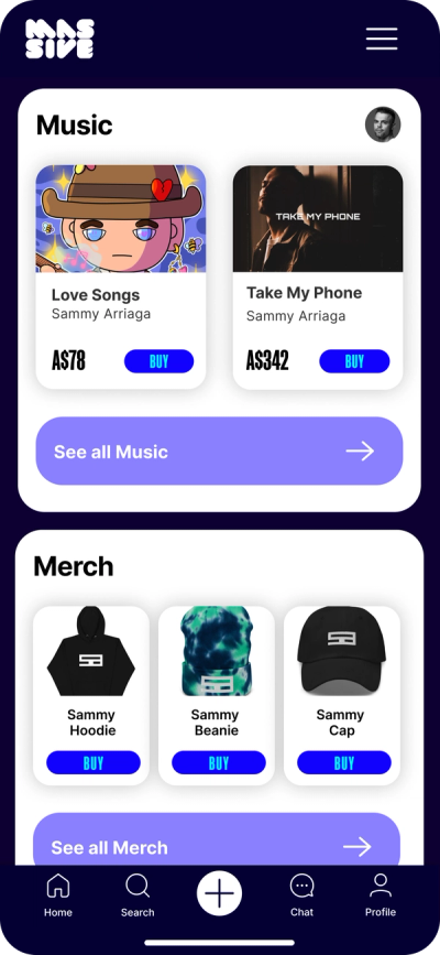 Massive app: Sammy Arriaga’s store with music and merch