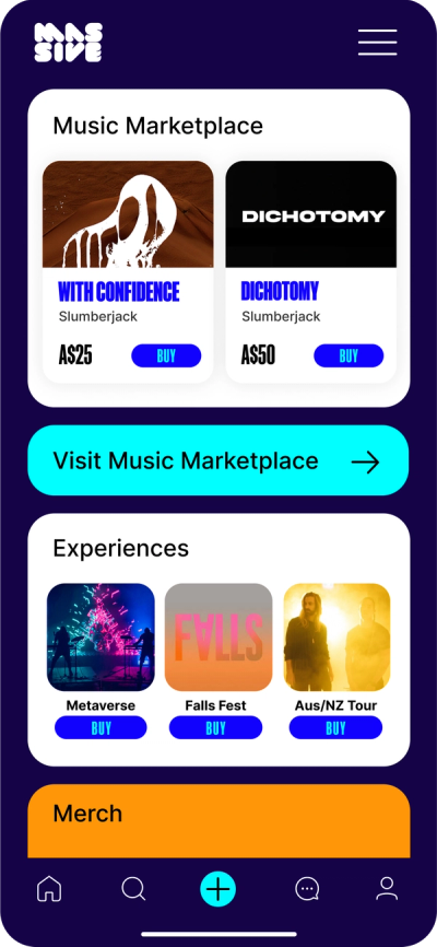 Massive app: the marketplace for music, experiences and merch