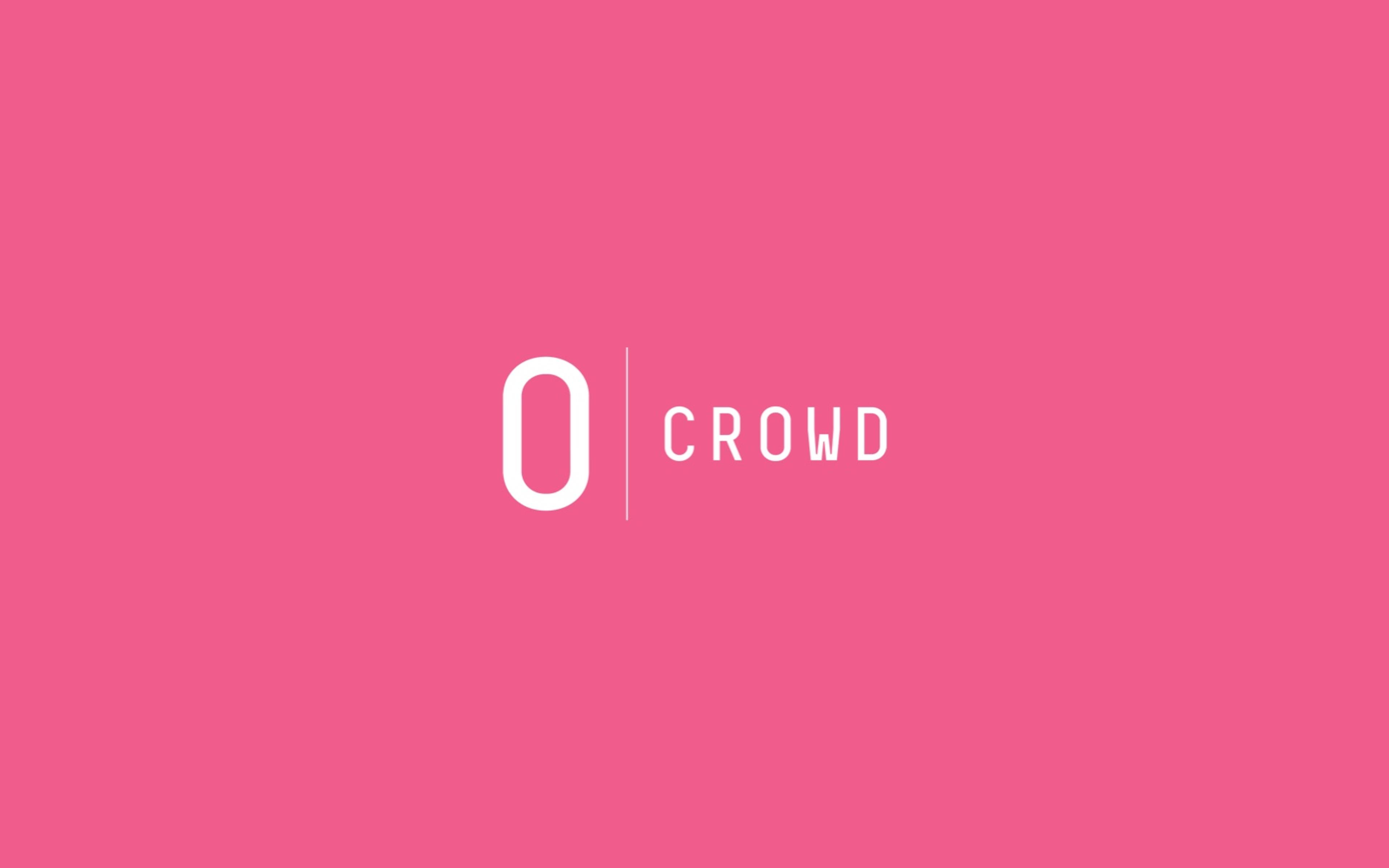 O Crowd logo, white on coral pink