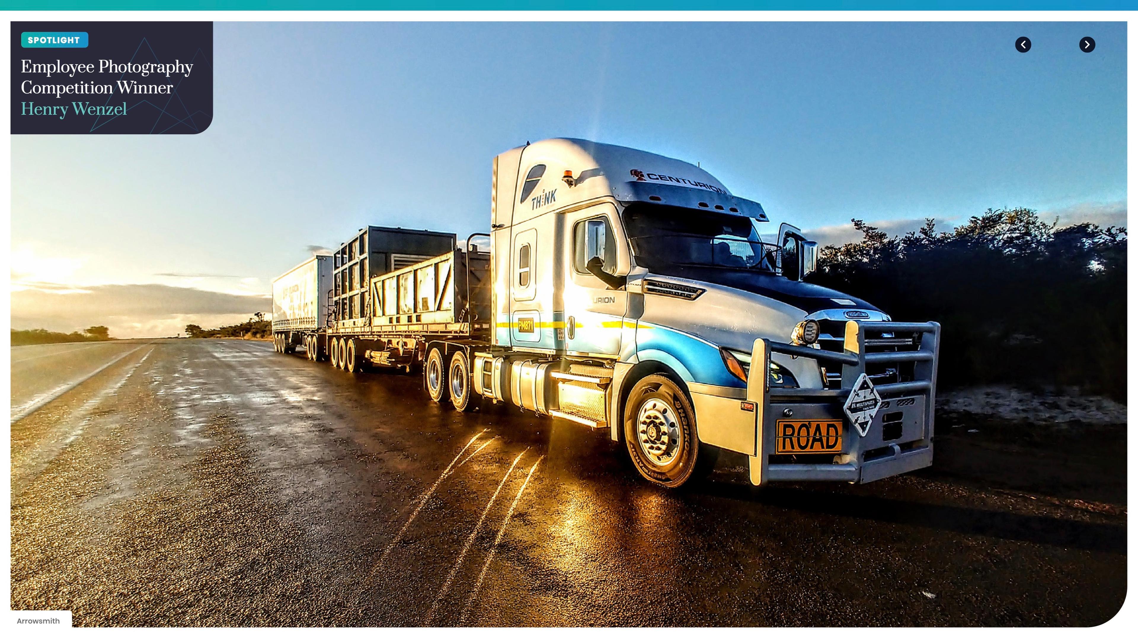 Spotlight spread: a Centurion truck at sunrise near Arrowsmith, by Henry Wenzel