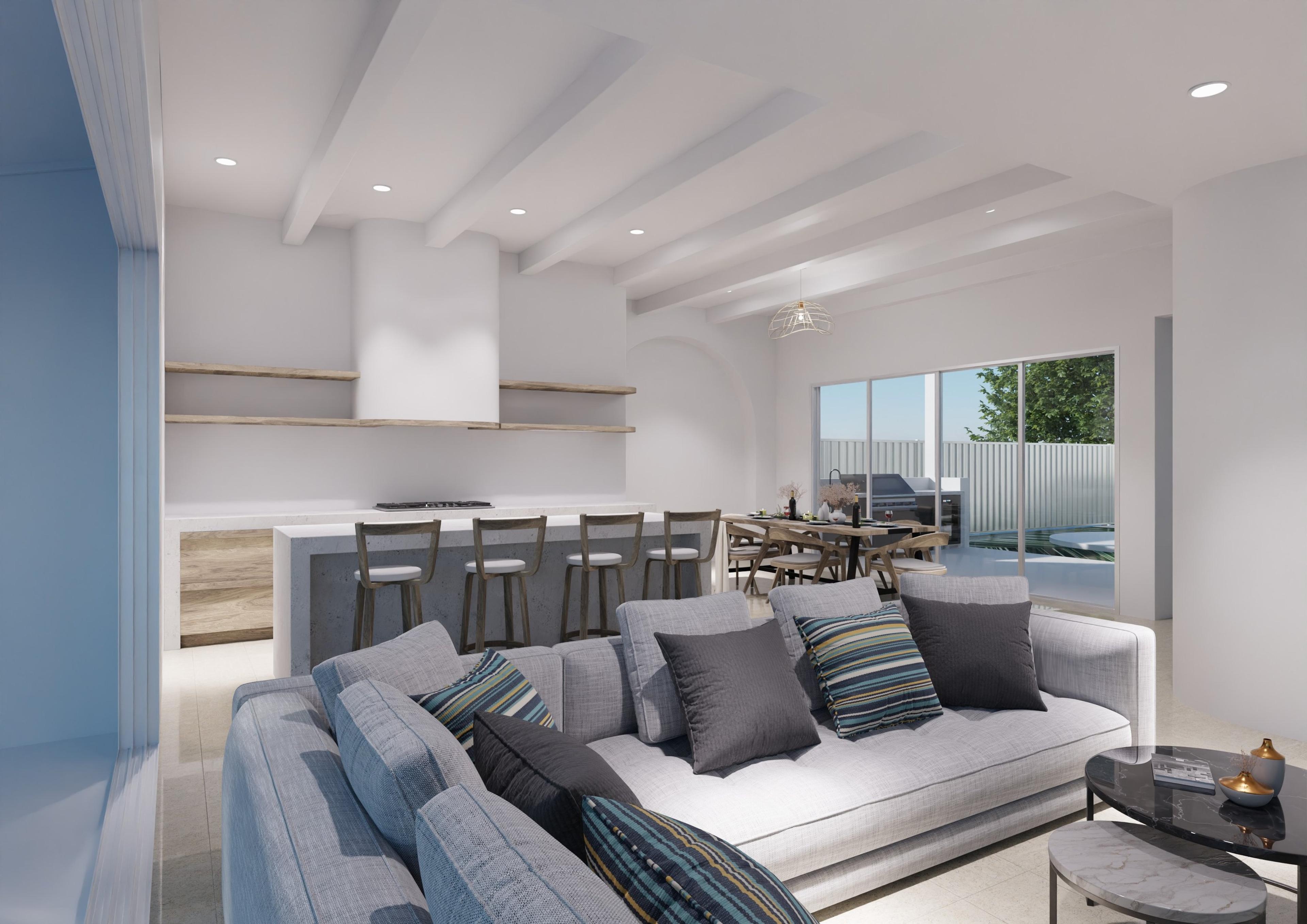 Living room looking through to the kitchen and terrace