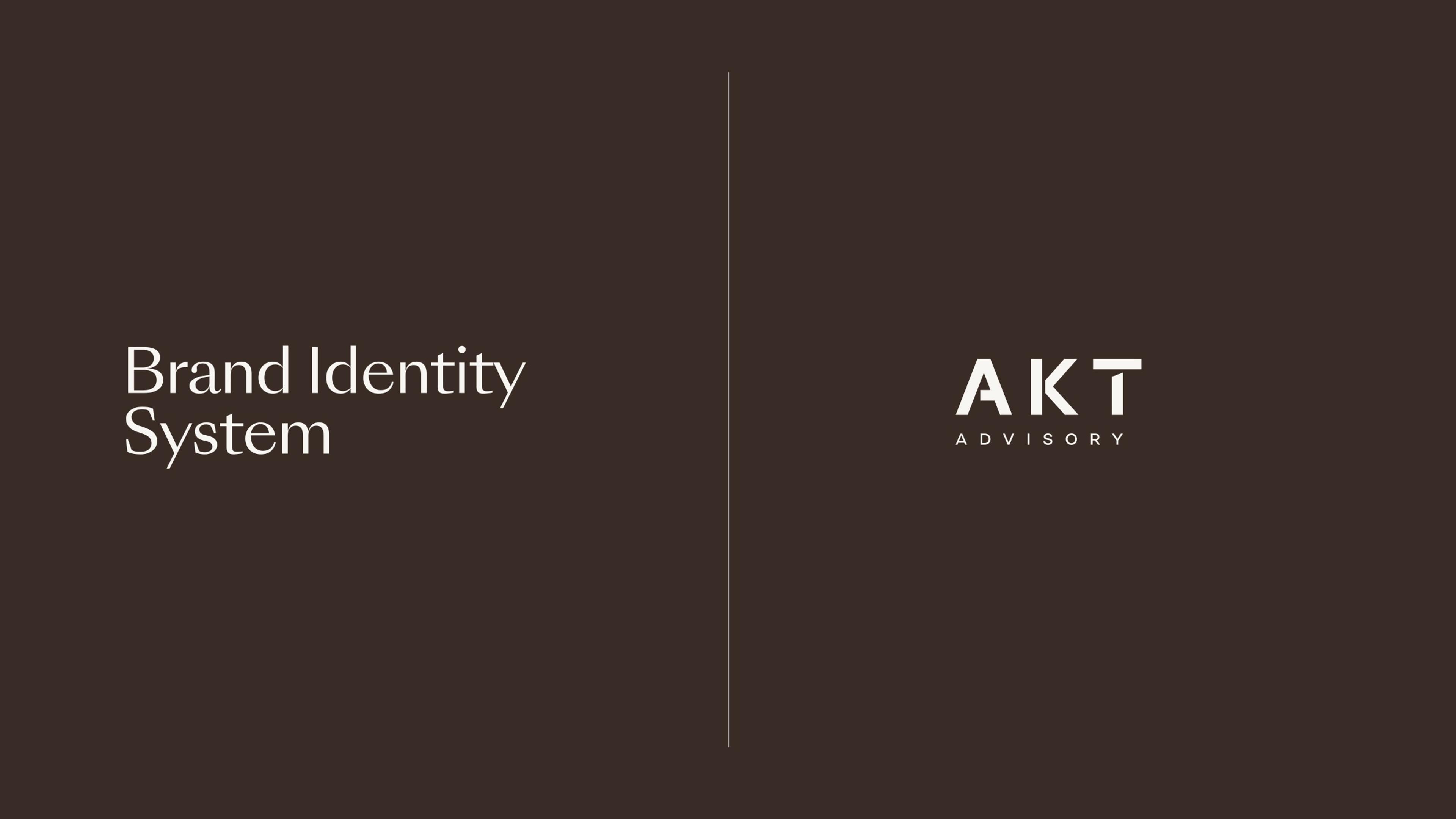 Brand Identity System cover with the AKT Advisory wordmark on Umber