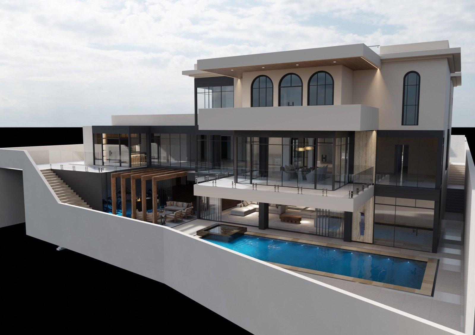Dalkeith Home from the rear, with the pool and terraces