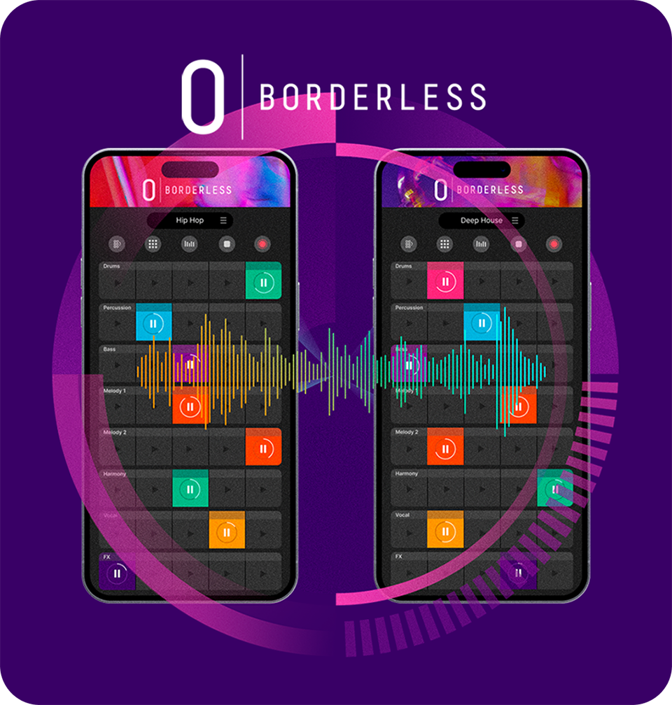 The O Borderless app on two phones, linked by a sound wave