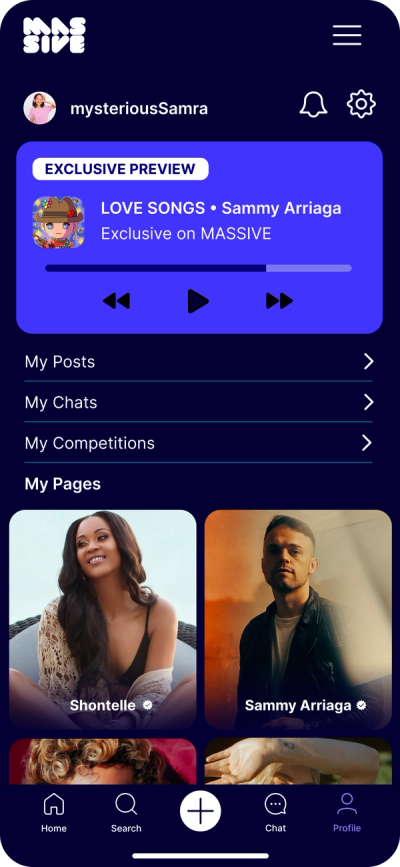 Massive app: a fan profile with an exclusive song preview