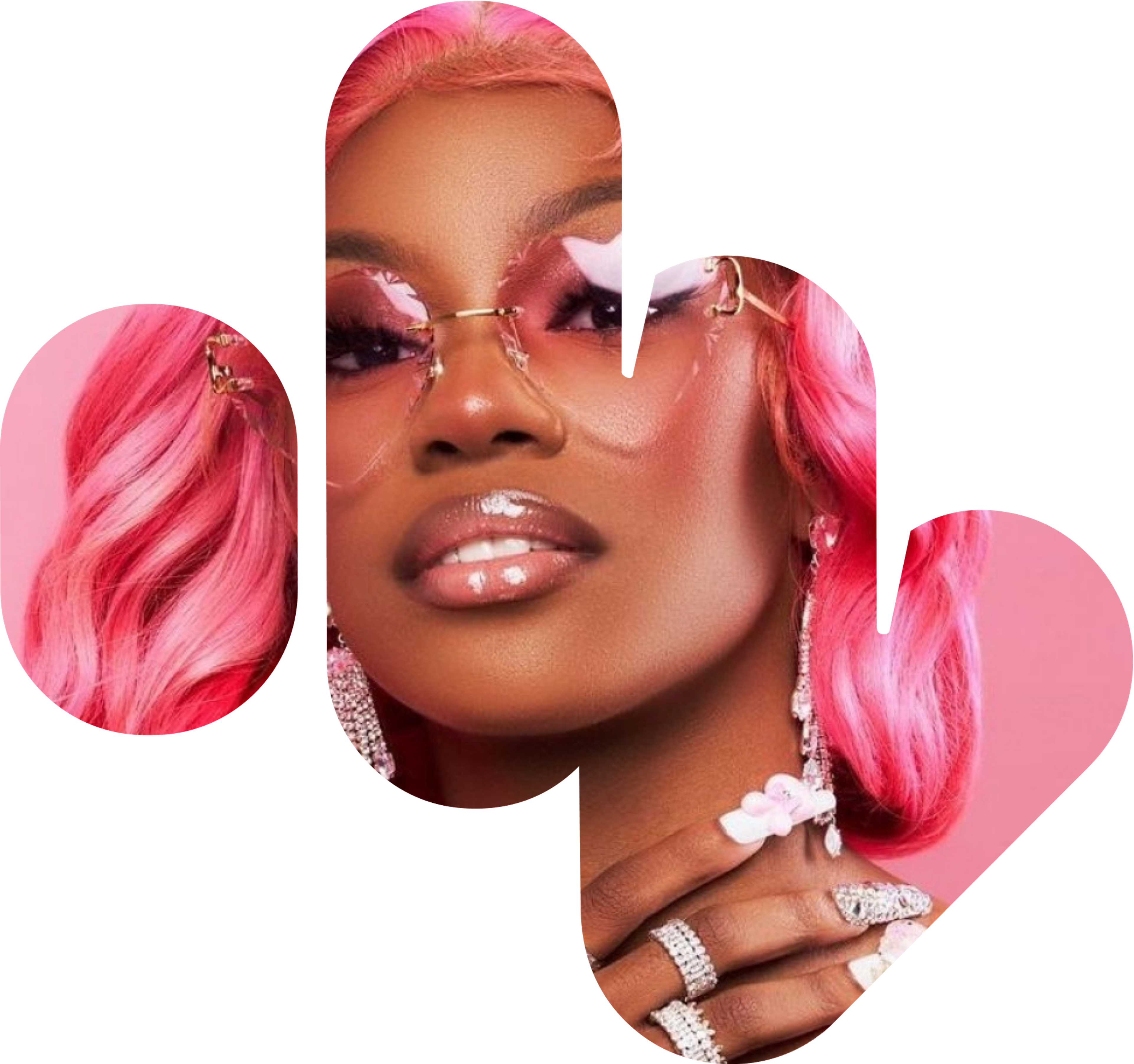 The Massive symbol filled with a photo of an artist with pink hair