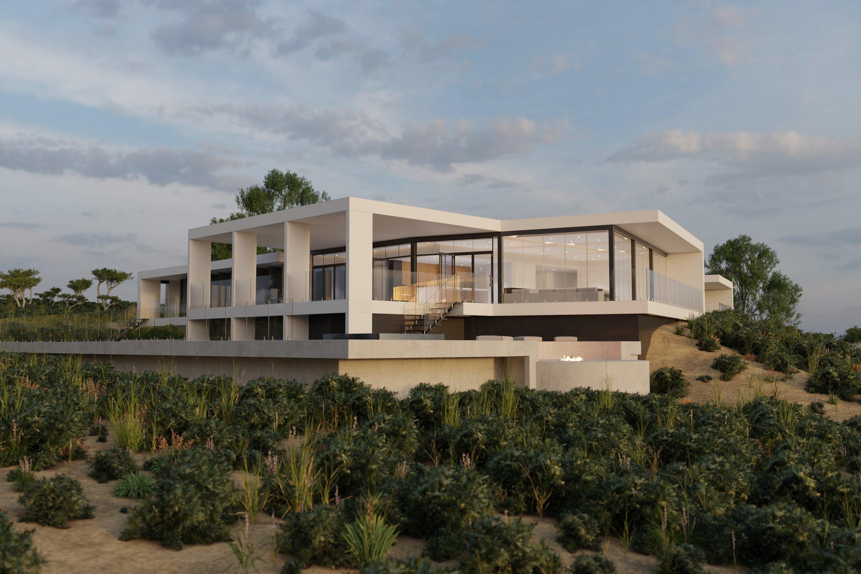 Jurien Bay House at dusk, set into the coastal dunes