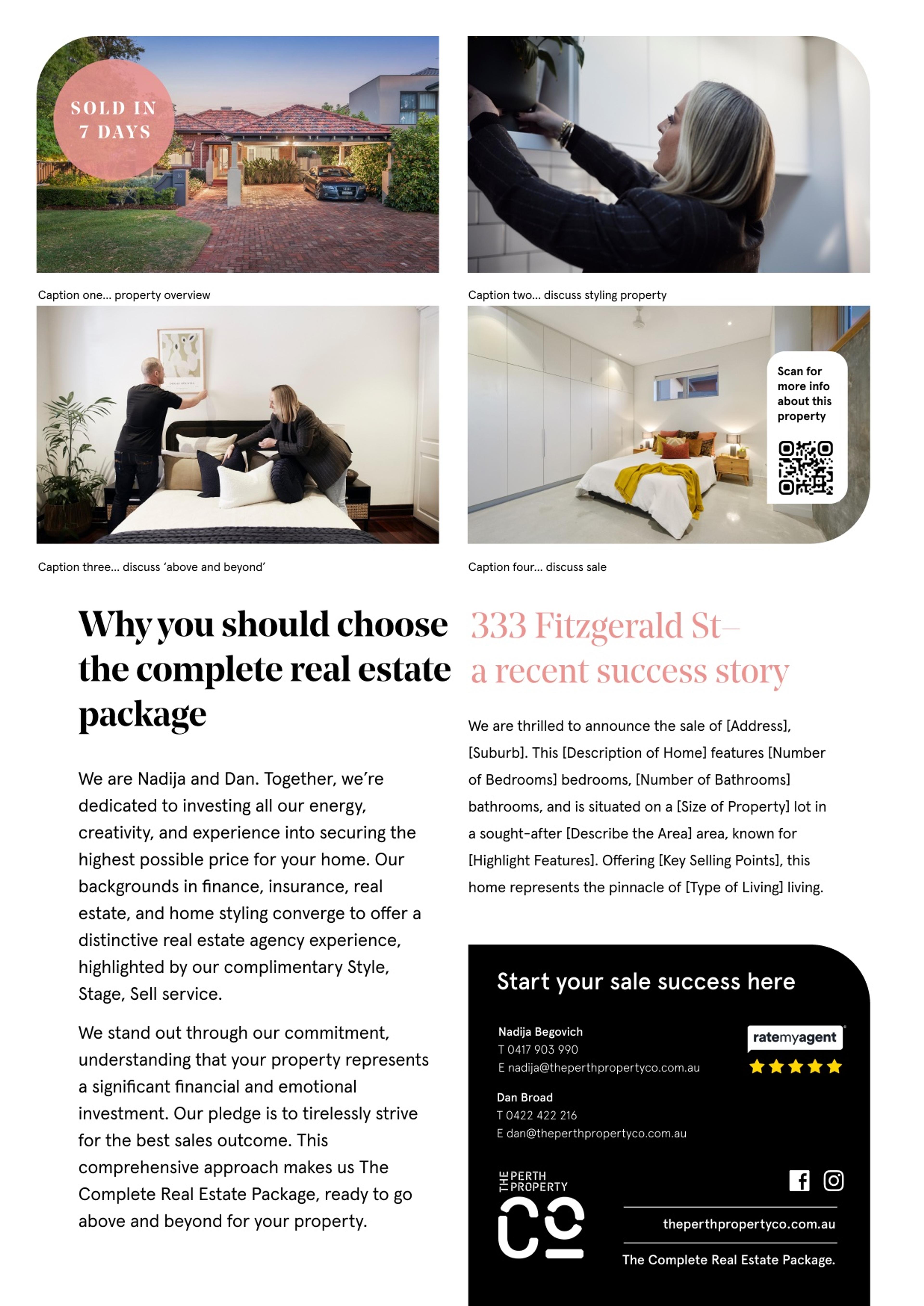Brand brochure back page with a recent success story