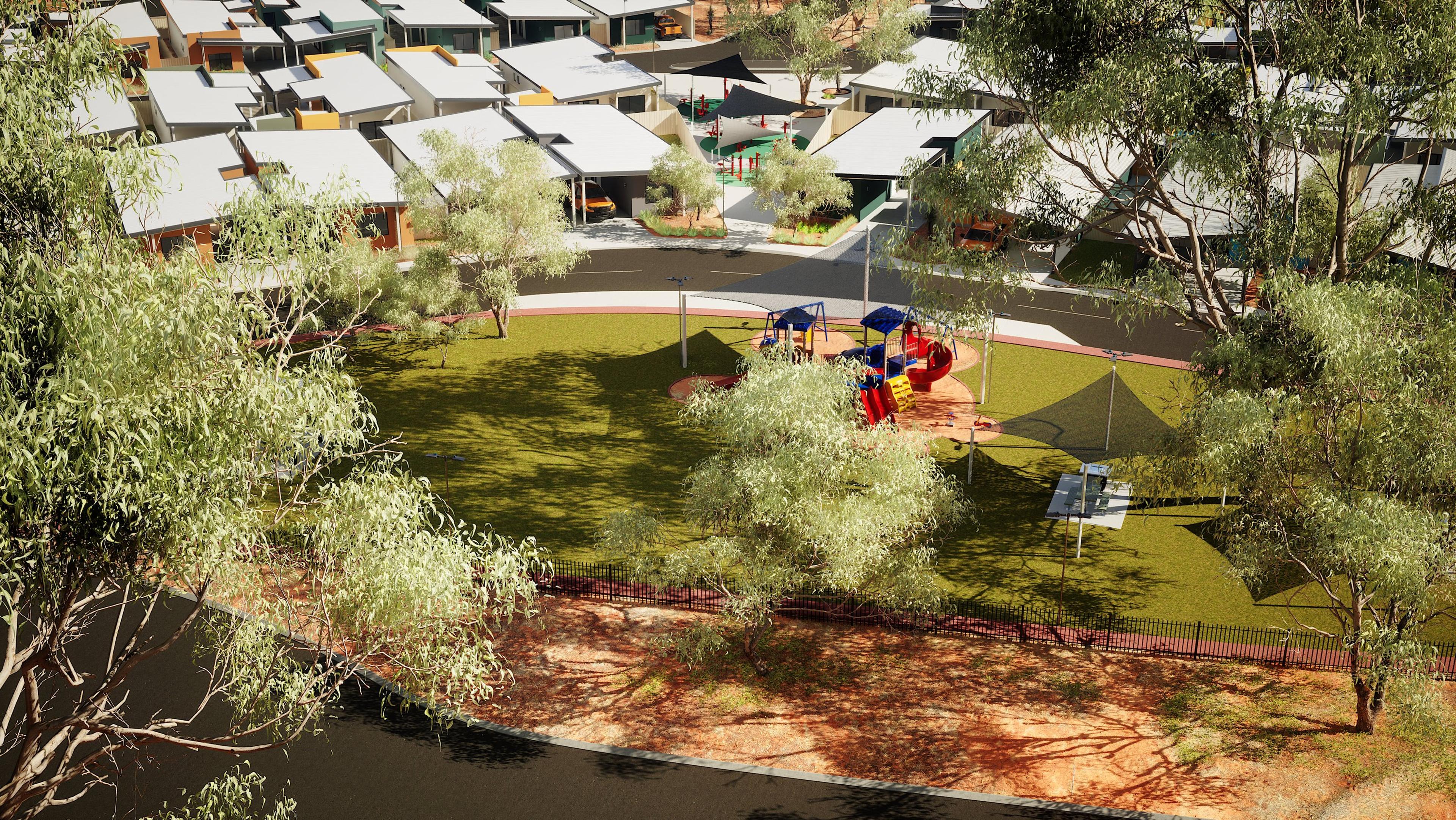 Aerial view over the park and playground