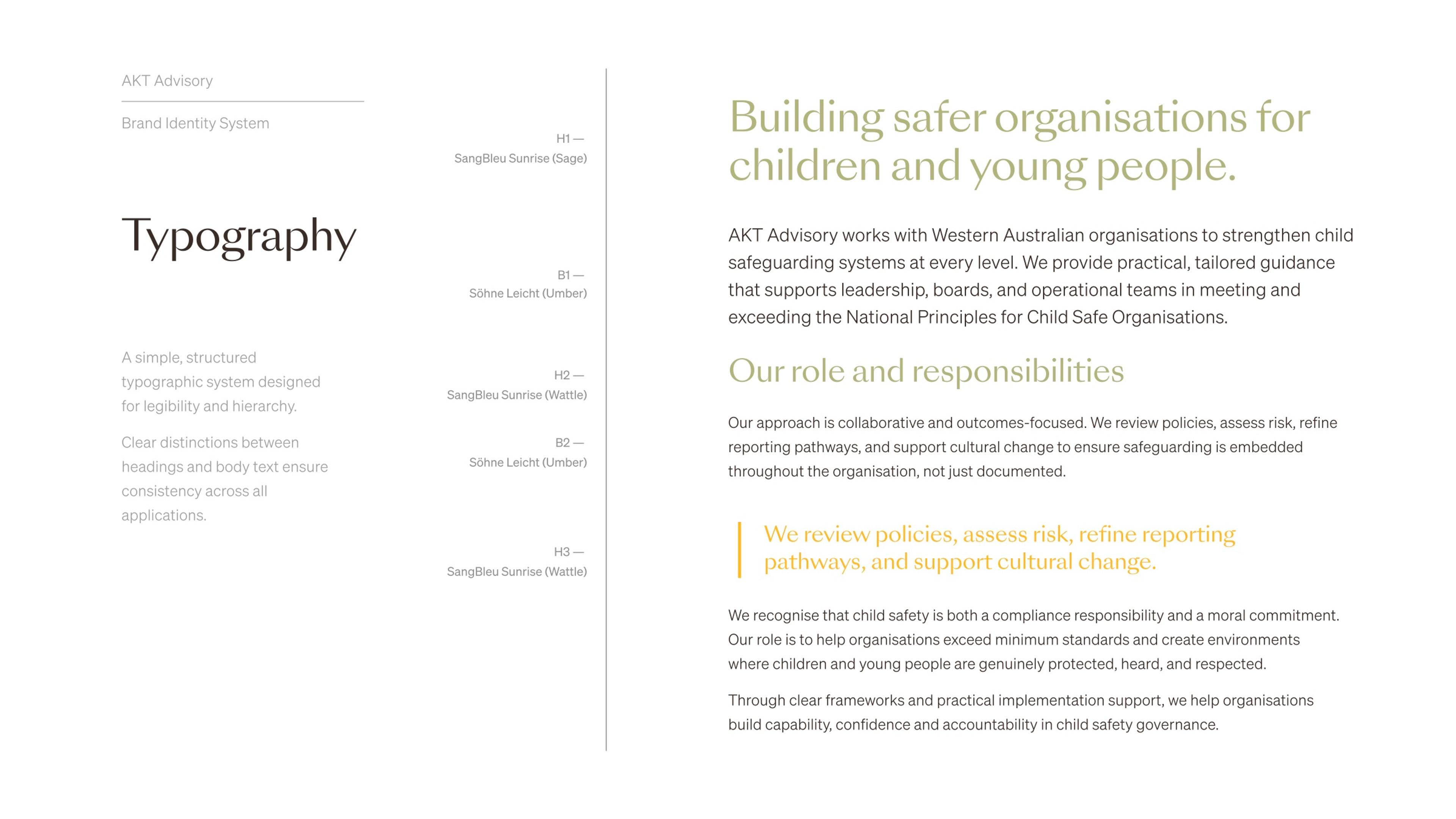 Typography page: SangBleu Sunrise headings and Söhne Leicht body text