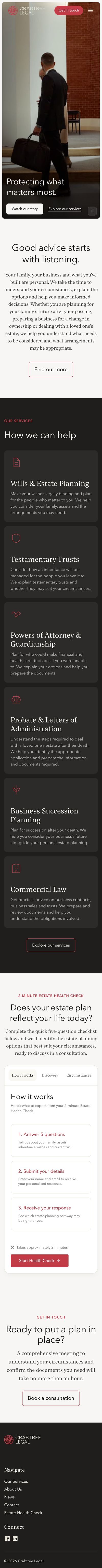 Crabtree Legal website on a phone