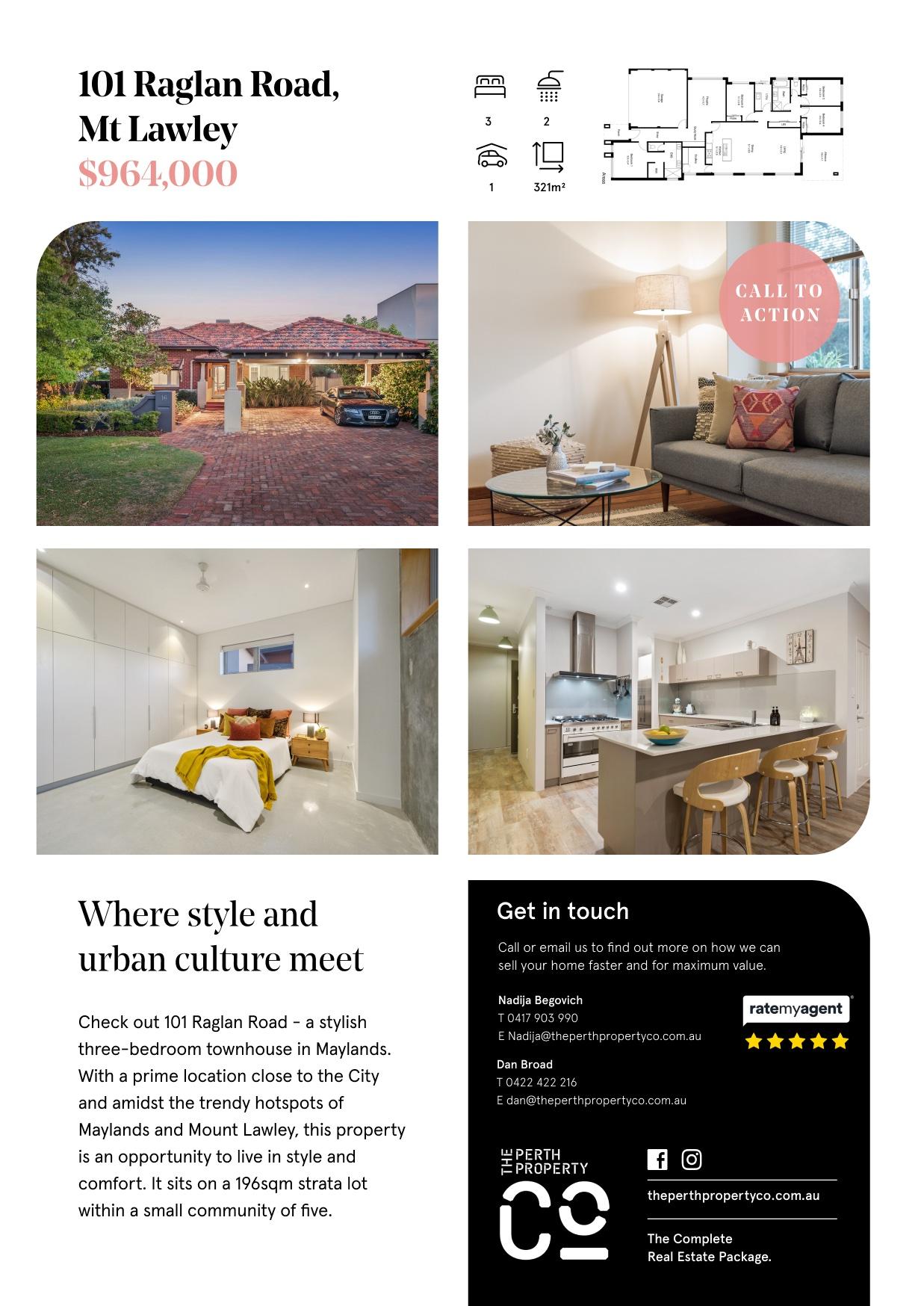 Property listing flyer with photos and a floor plan