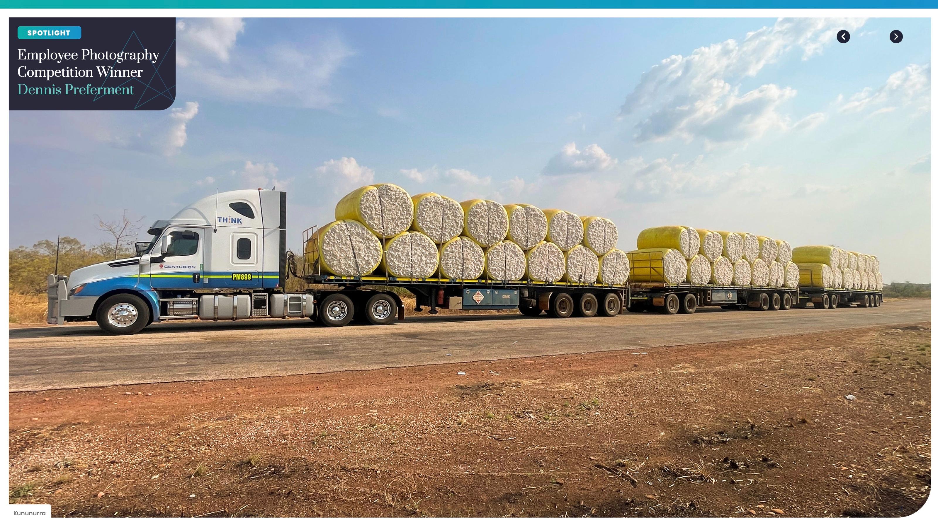 Spotlight spread: a Centurion road train loaded with hay bales near Kununurra, by Dennis Preferment