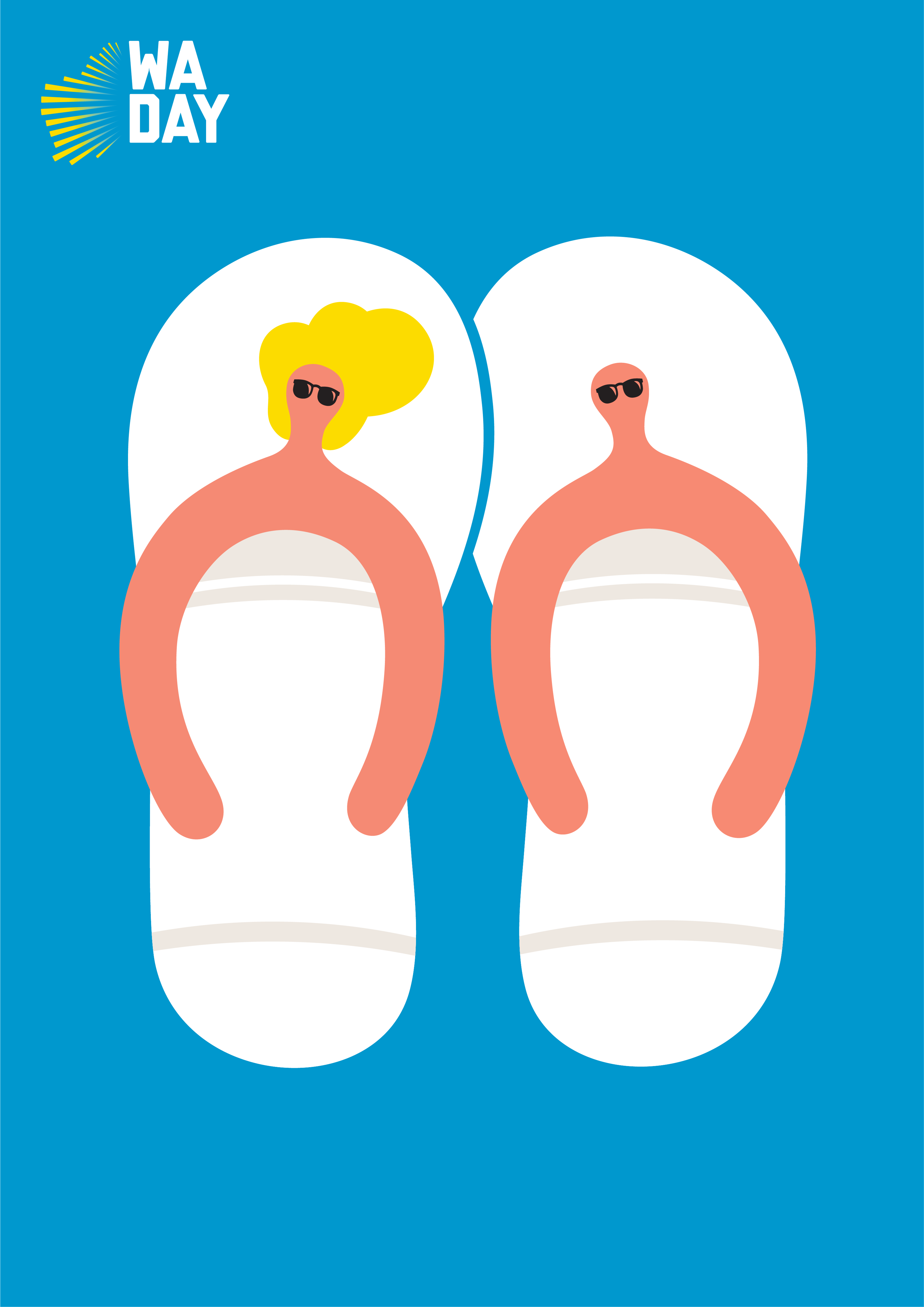 It’s WA Day. Just relax. Noma Bar’s poster: a pair of thongs whose straps are two people relaxing in the sun