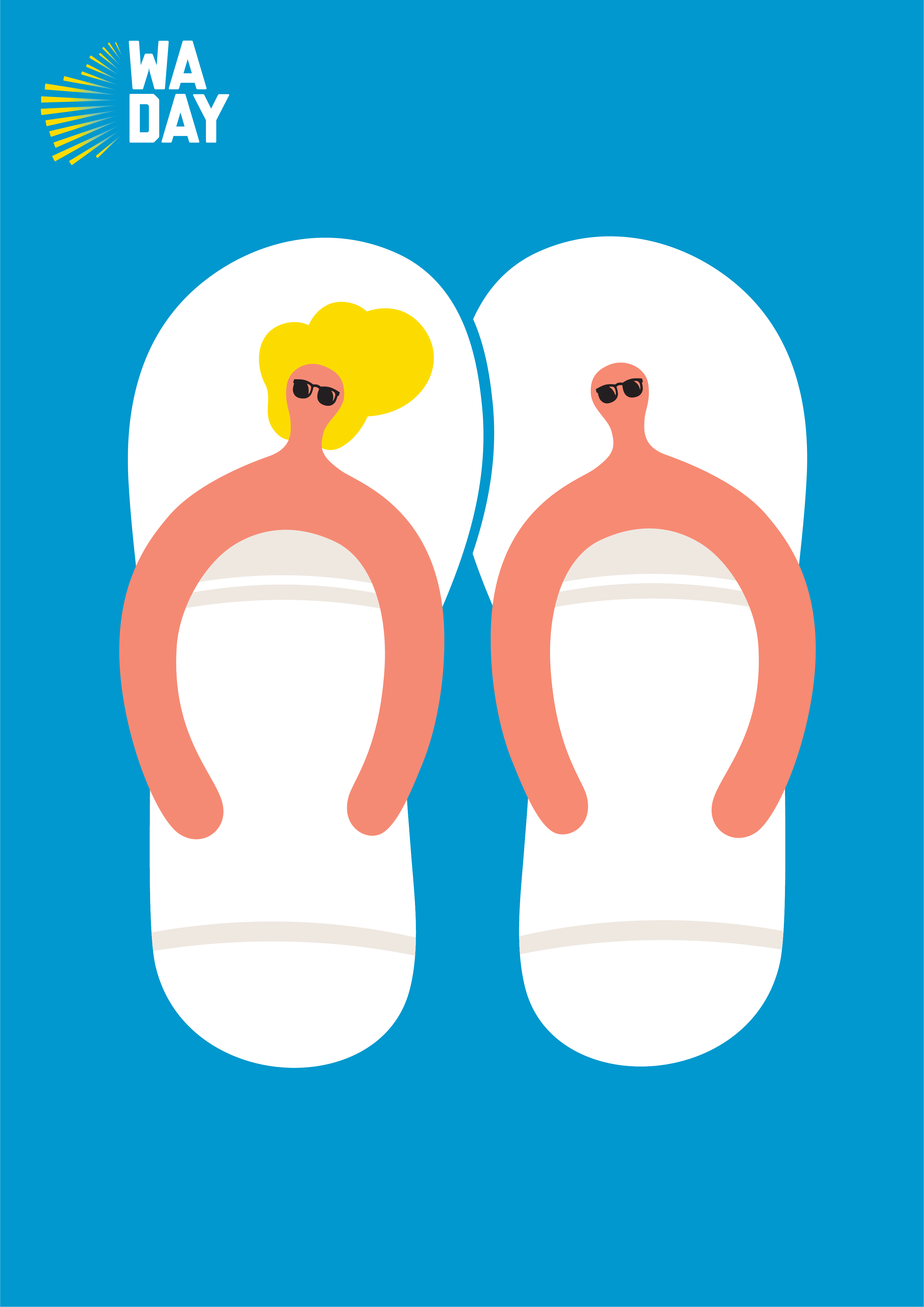 It’s WA Day. Just relax. Noma Bar’s poster: a pair of thongs whose straps are two people relaxing in the sun