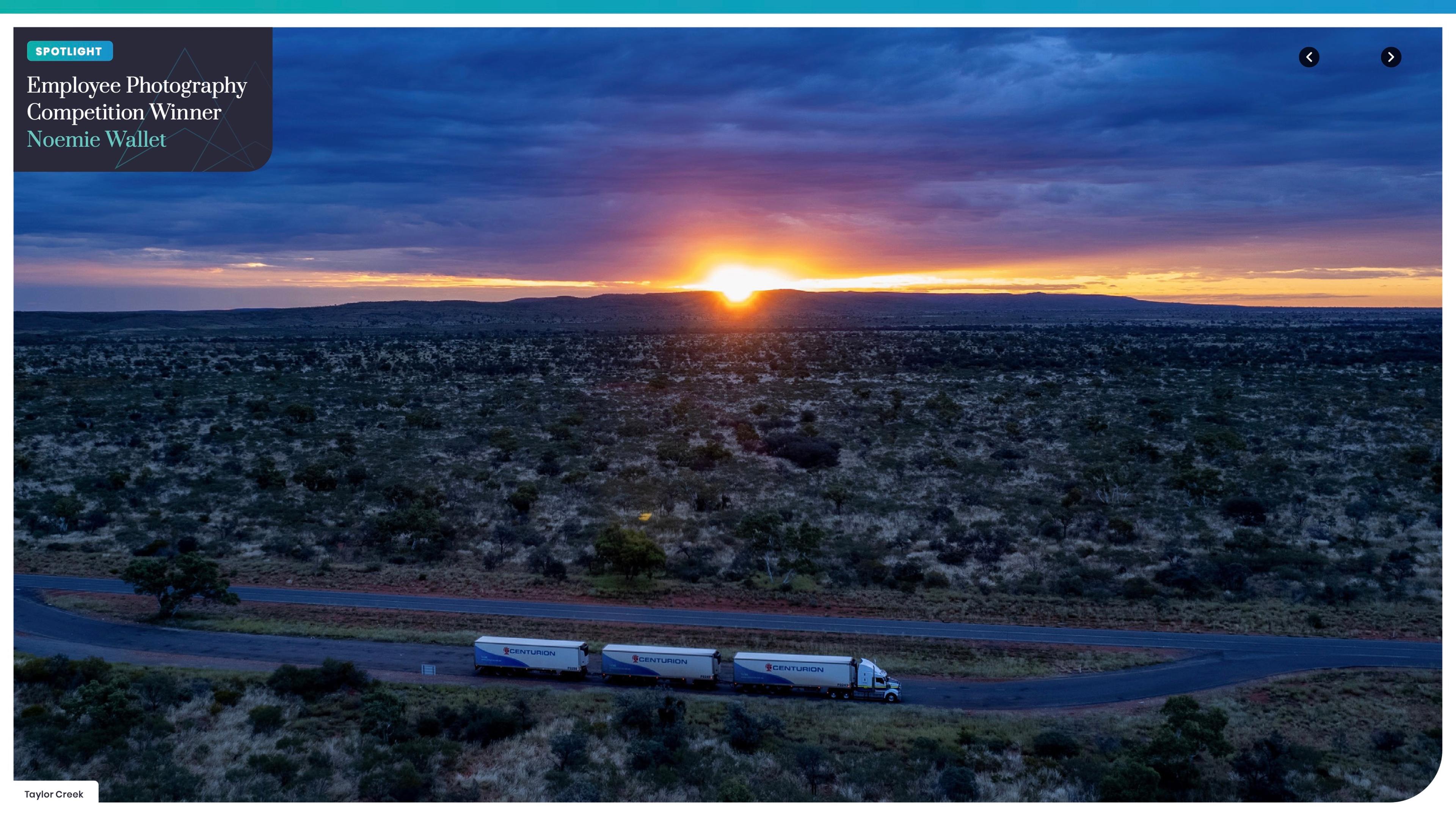 Spotlight spread: sunrise over the bush with a road train on the horizon