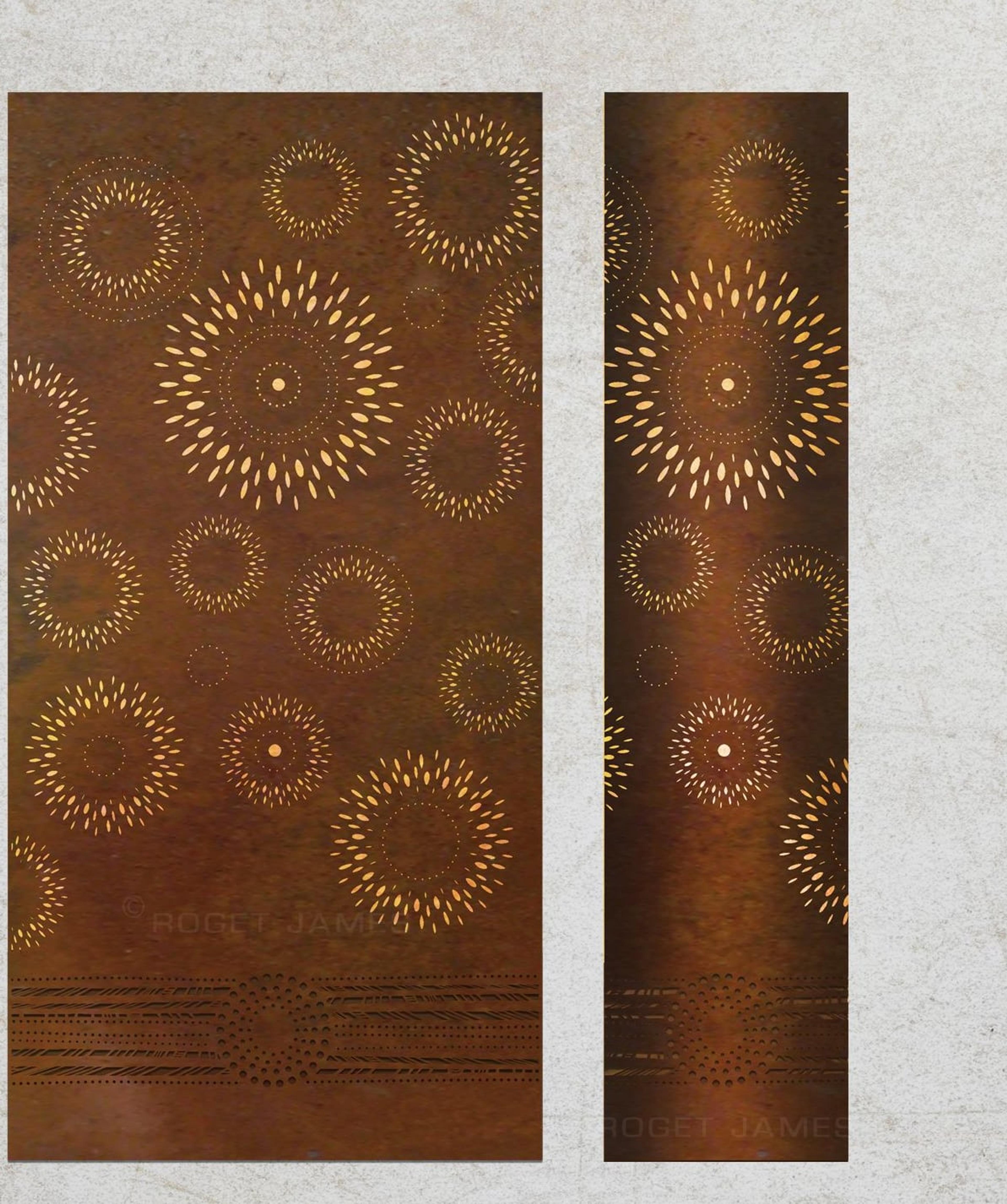 Concept design for a totem with scattered radiating circles