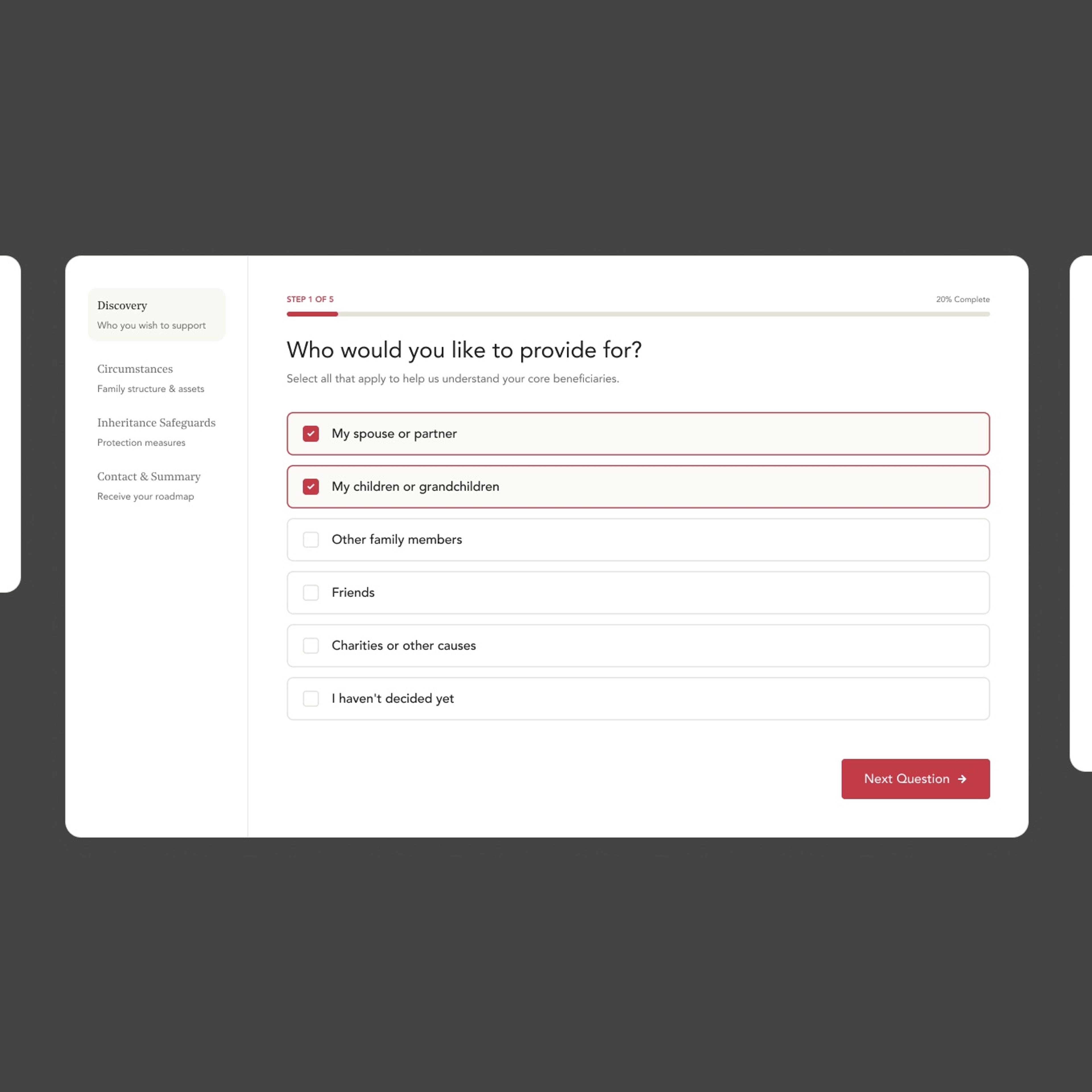 Estate Health Check step one: Who would you like to provide for?