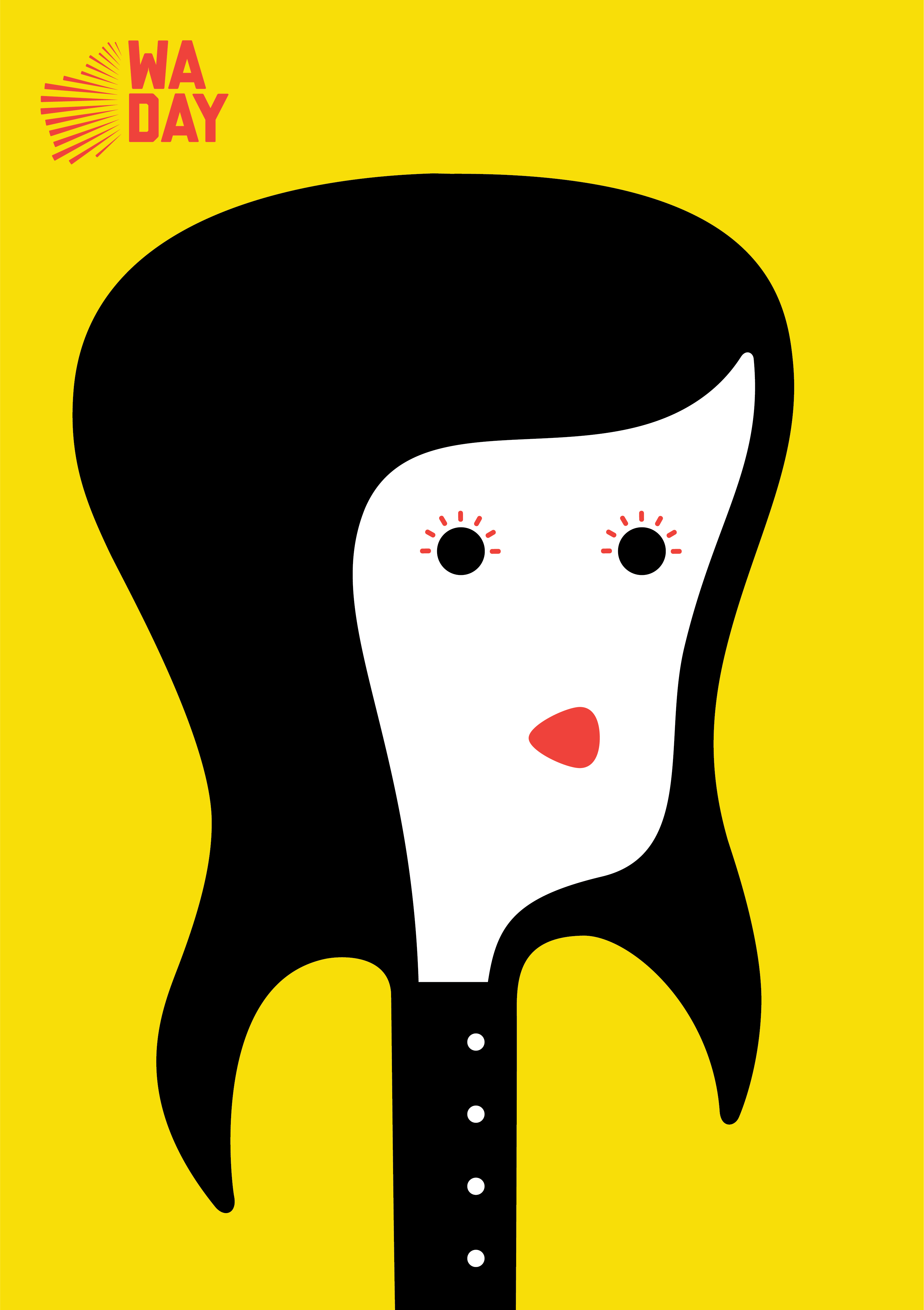 Noma Bar’s poster for SOTA: a woman’s face whose hair forms the body and neck of a guitar