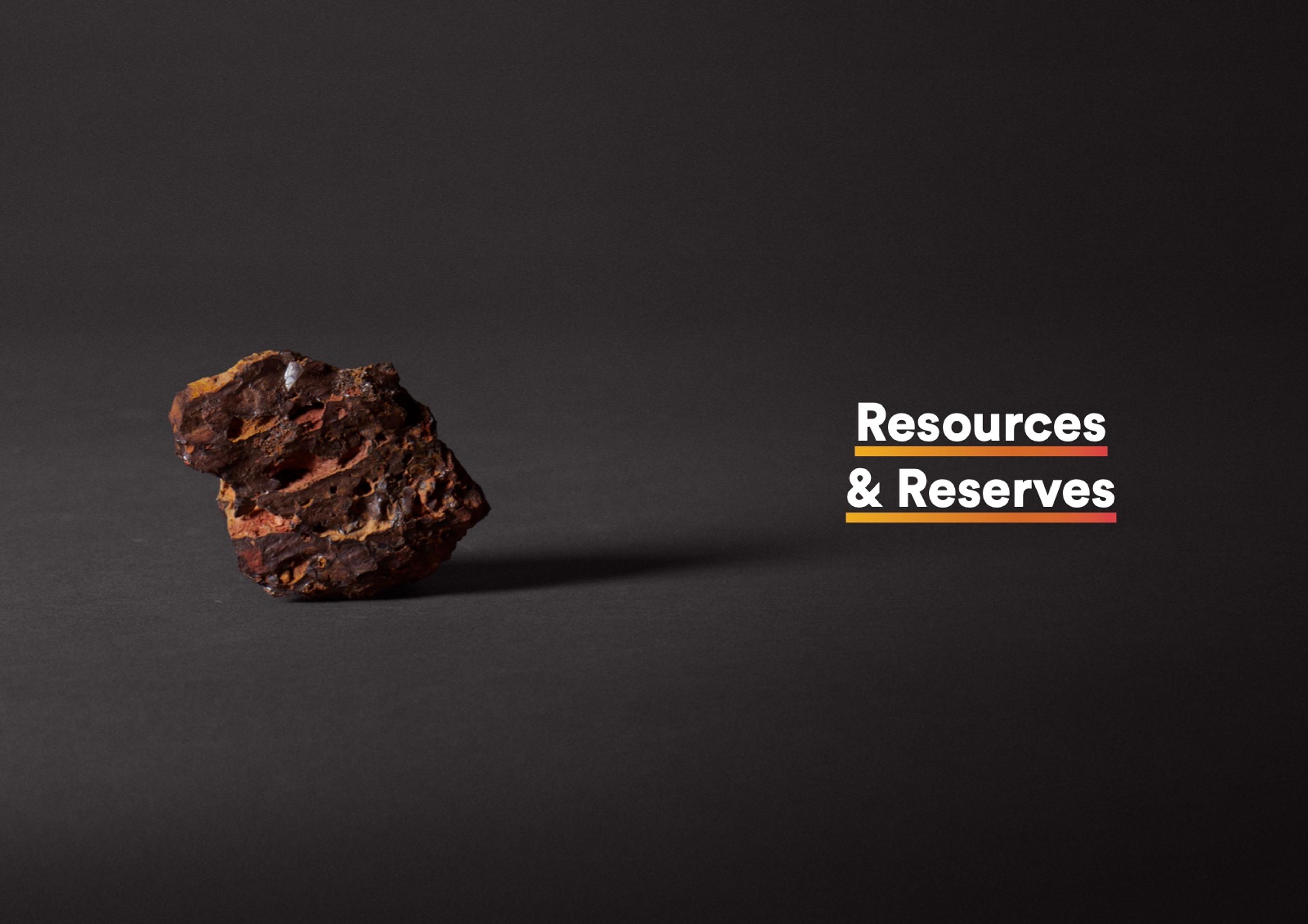 Section opener from the 2021 Annual Report. Resources & Reserves: an ore sample