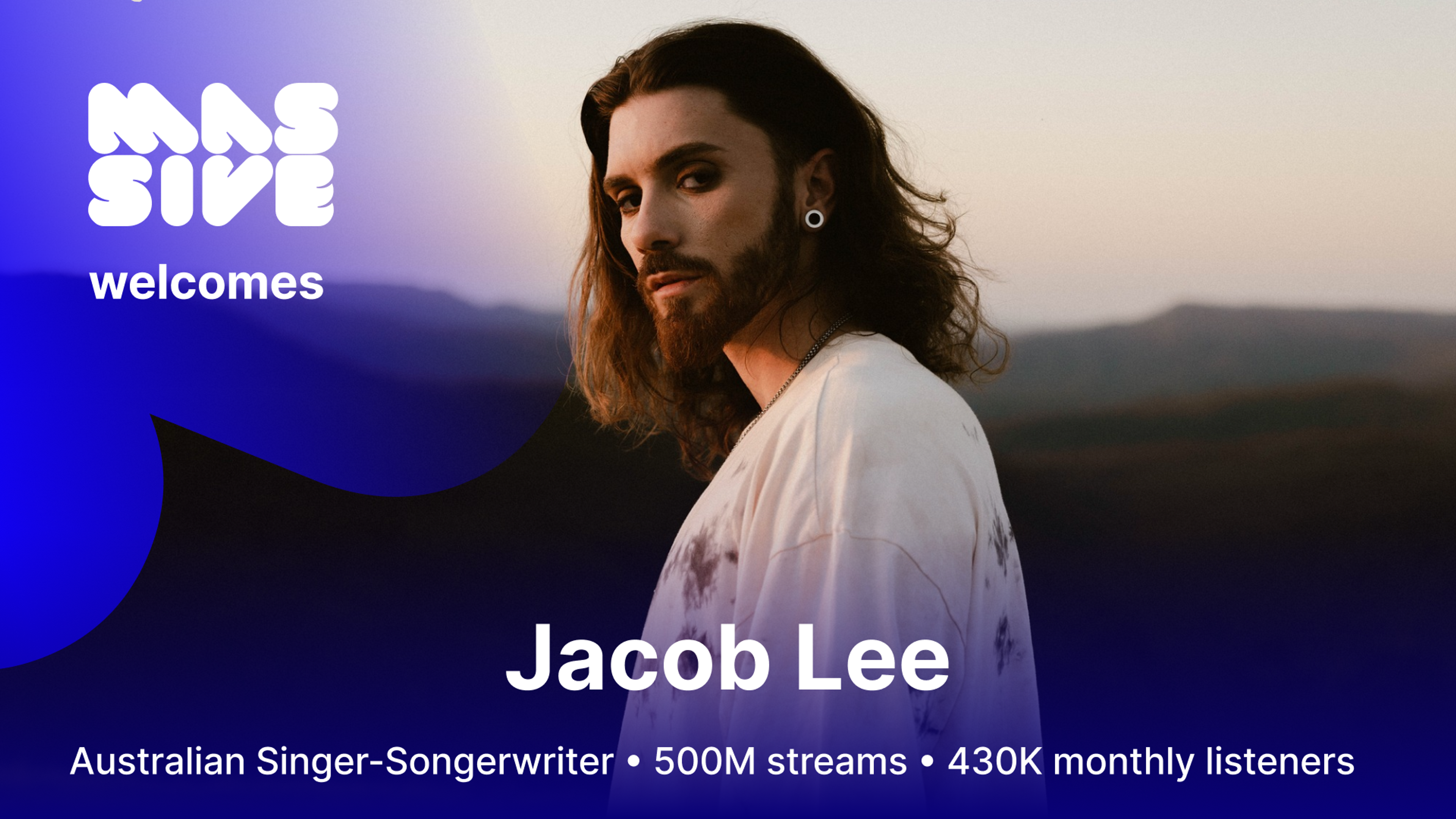 Massive welcomes Jacob Lee: a pitch deck card with the artist’s photo
