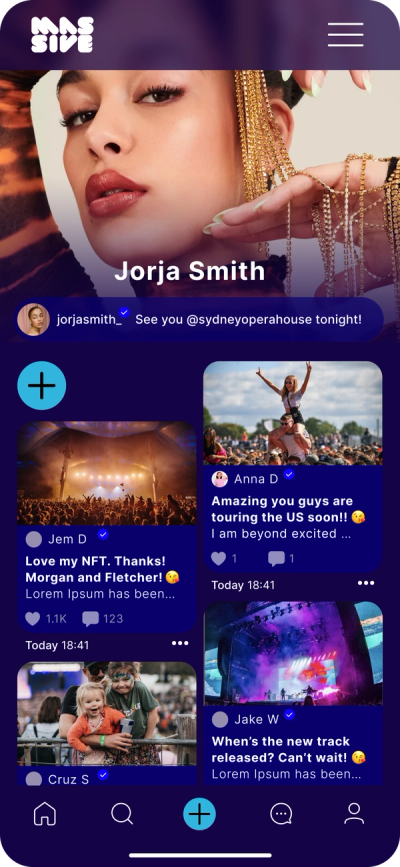 Massive app: an artist’s Fanwall with fan posts and photos