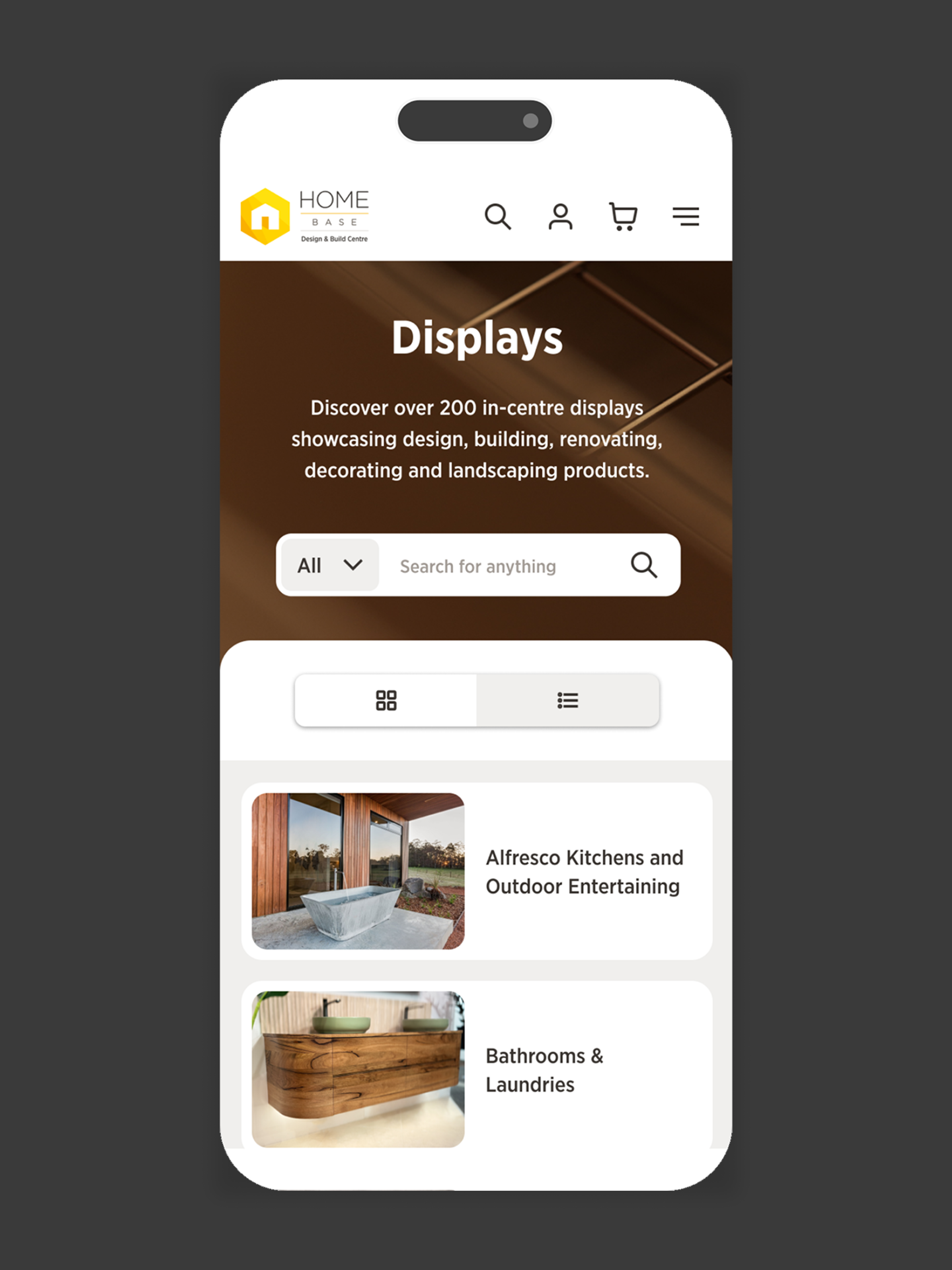 Home Base website Displays page on a phone