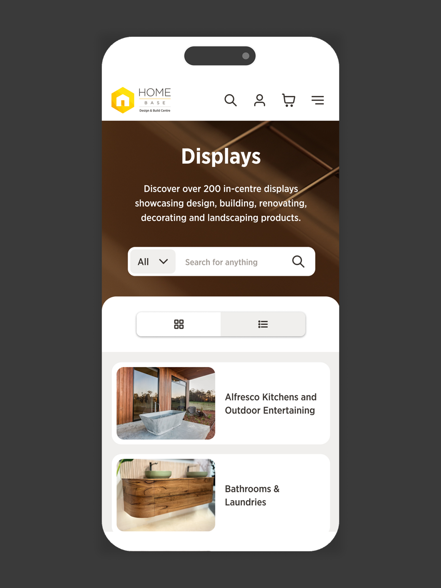 Home Base website Displays page on a phone