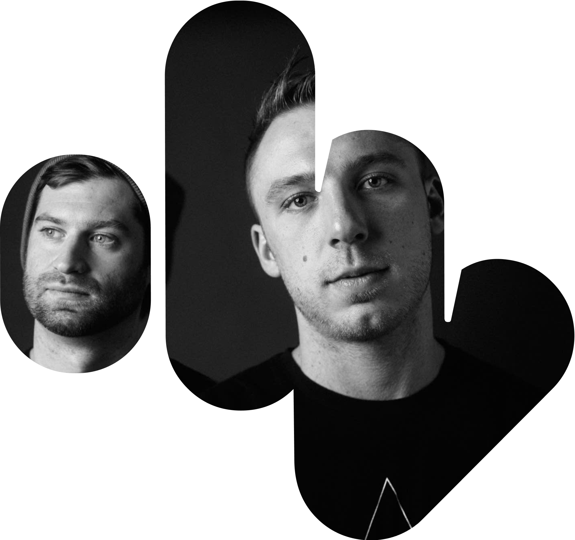 The Massive symbol filled with a photo of an electronic duo in black and white