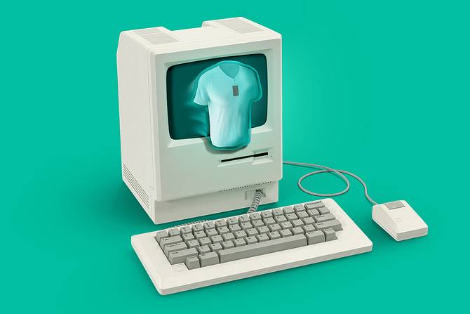 A shirt coming out of a computer in a virtual pop up