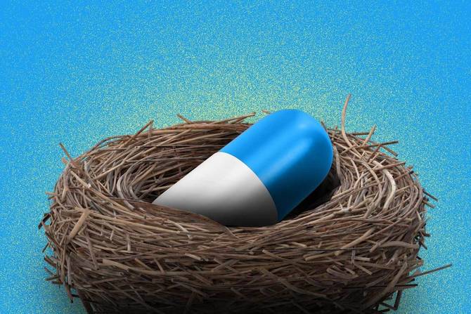 A blue pill in a bird nest