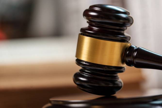 Wooden gavel in courtroom