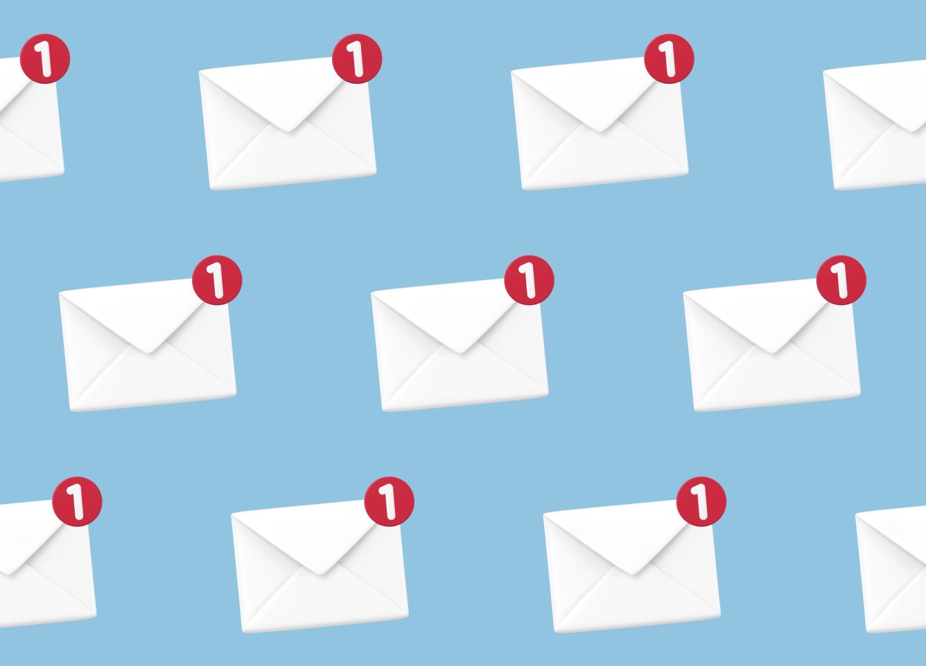 a repeating image of white envelopes with red icons indicating one unread email message 