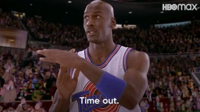 Michael Jordan saying "time out" in Space Jam