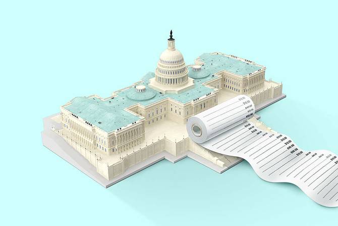 U.S. Capitol building with a long receipt coming out the front 