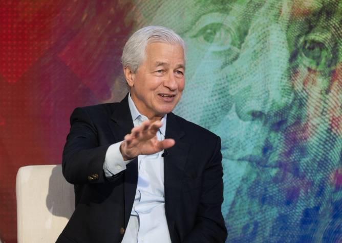JPMorgan Chase CEO Jamie Dimon looks happy