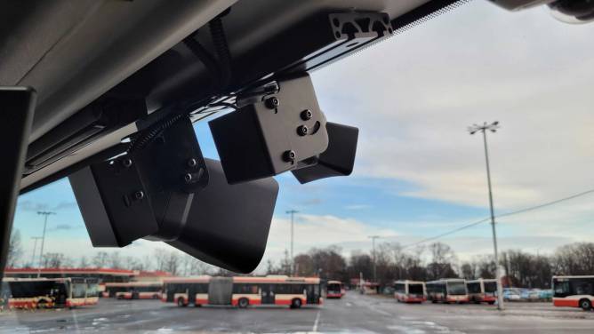 Hayden AI cameras mounted on a bus.