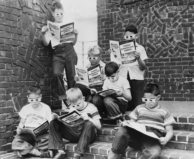Kids reading in black and white 