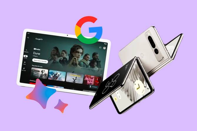 Google tablet and foldable phones with google logo.
