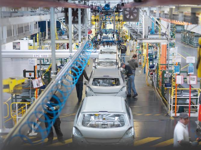 An auto production line.