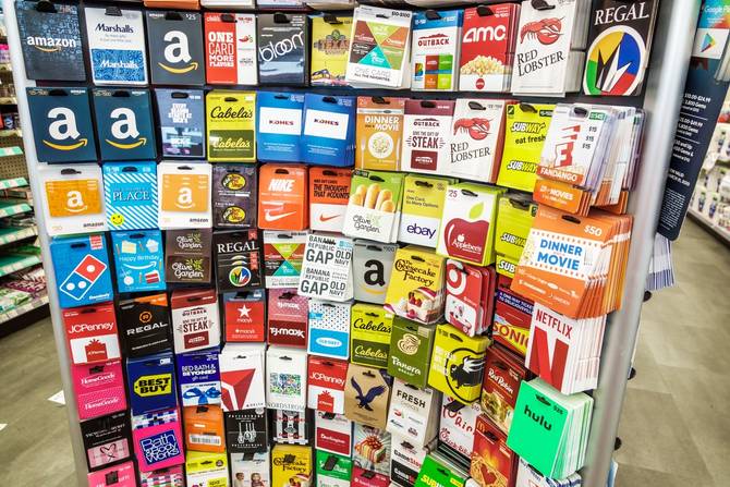 Gift cards in a store
