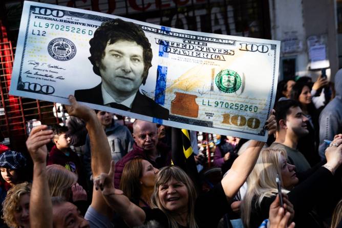 Fake 100 dollar bill with Javier Milei's face 